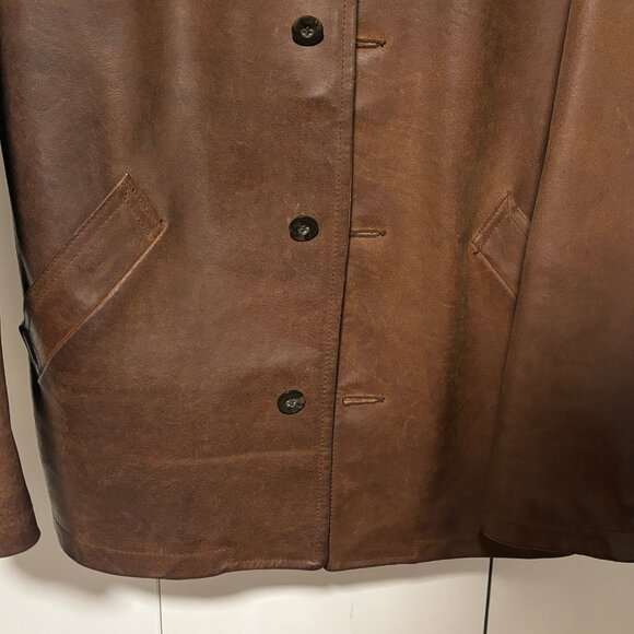 $1200 Sisley Brown Leather Button Closure Jacket - S/M (Aero, Fine Creek) - Picture 3 of 13
